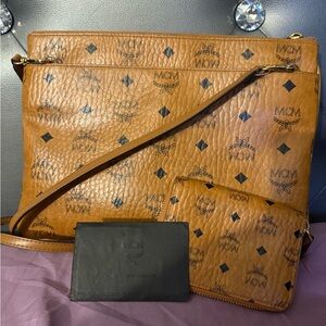 MCM Crossbody Pouch In Visetos Original cognac color set